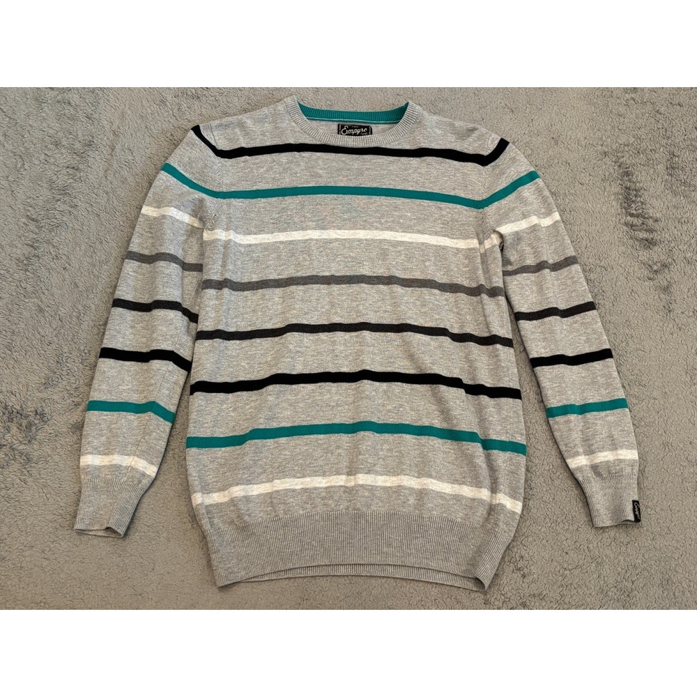 Vintage Empyre Sweater Womens Small Gray Striped Pullover Crew Neck Cotton